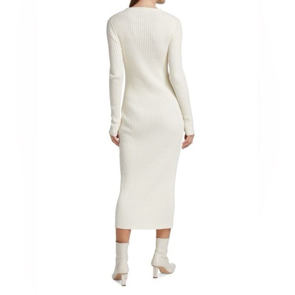 NWT Happily Grey Cream Ribbed Knit Button Accent Front Sweater Maxi Dress Ivory - Picture 13 of 14